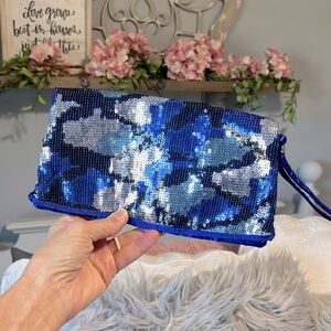 Sequins Blue Silver Clutch Bag Wristlet